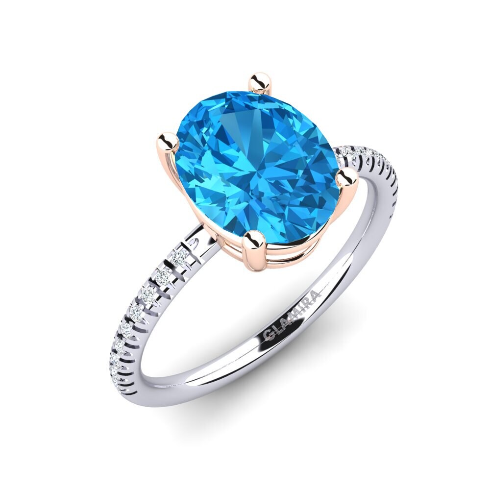 14ct White & Rose Gold Blue Topaz Engagement Ring Malgosia