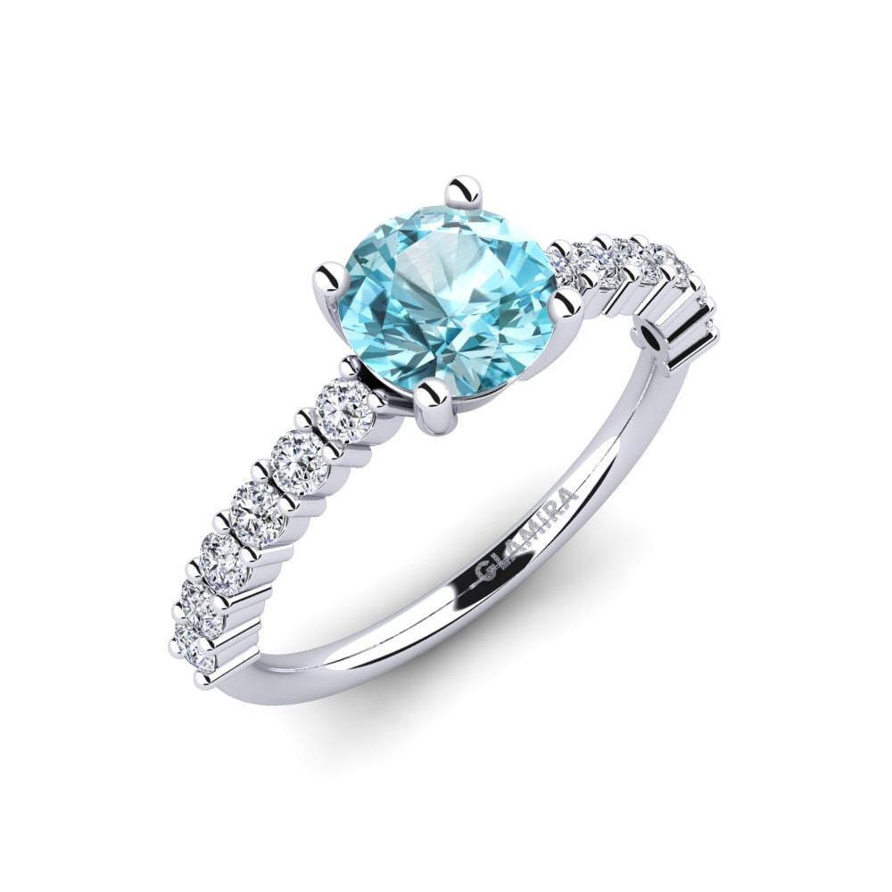 14ct White Gold Blue Zircon Engagement Ring Manilla