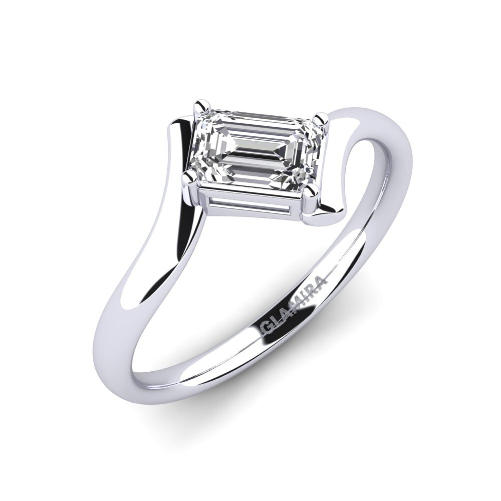 Bague Fiançailles Bypass Moissanite Blanche Or Blanc 14k - Taille 6 | Pierre Ronde Créée En Labo