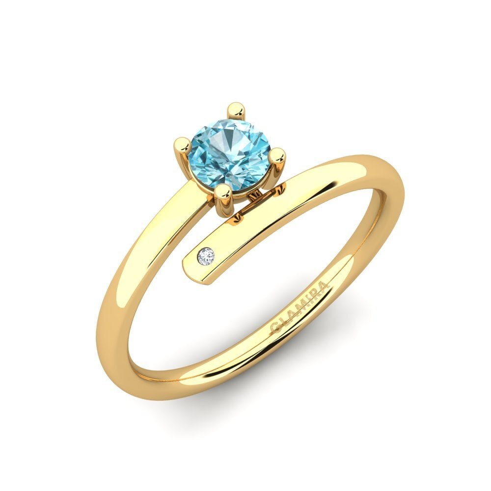 18k Oro Amarillo Circón Azul Anillo de compromiso Merrita