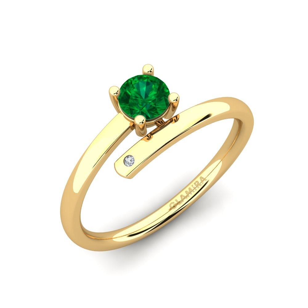 9k Oro Amarillo Esmeralda (creada en laboratorio) Anillo de compromiso Merrita