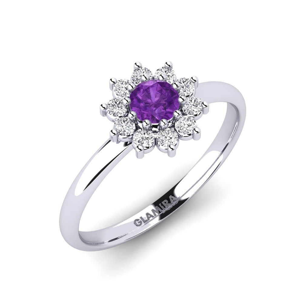 White Silver Amethyst Engagement Ring Mesic