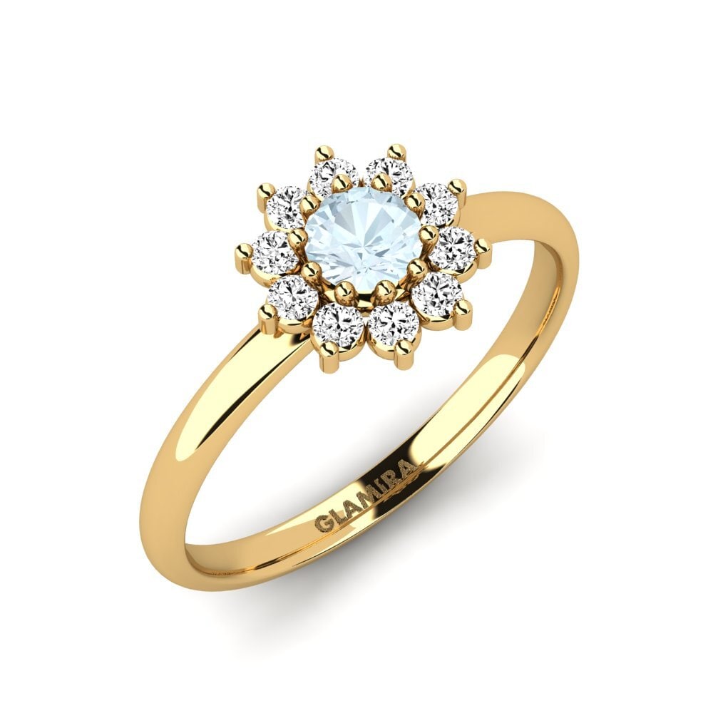 14k Oro Amarillo Aguamarina Anillo de compromiso Mesic