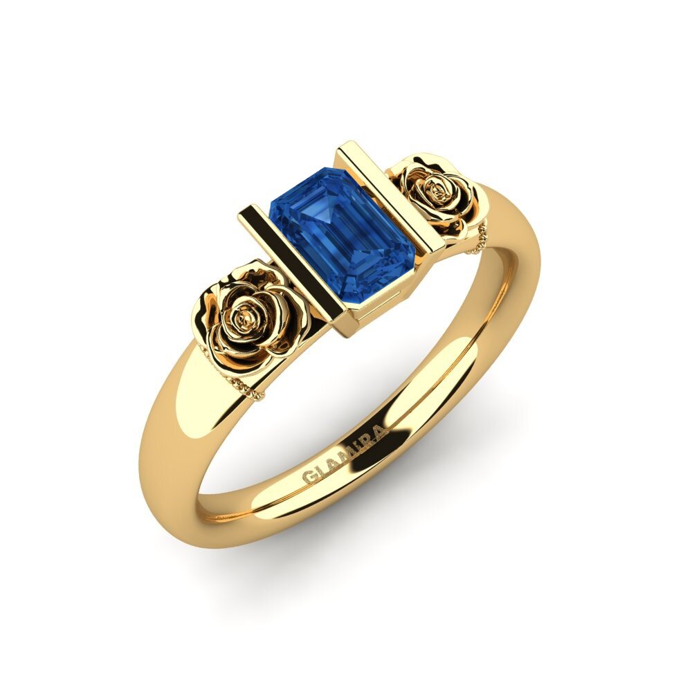 18K Geel Goud Donker Blauwe Zirkoon Dames Ring Misery
