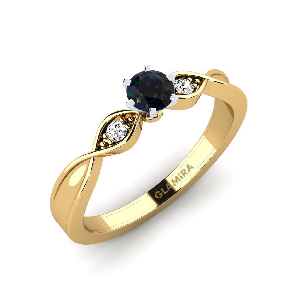 14ct Yellow / White Gold Black Opal Engagement Ring Neveda