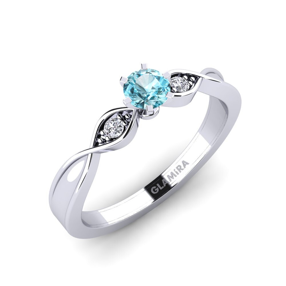 14ct White Gold Blue Zircon Engagement Ring Neveda