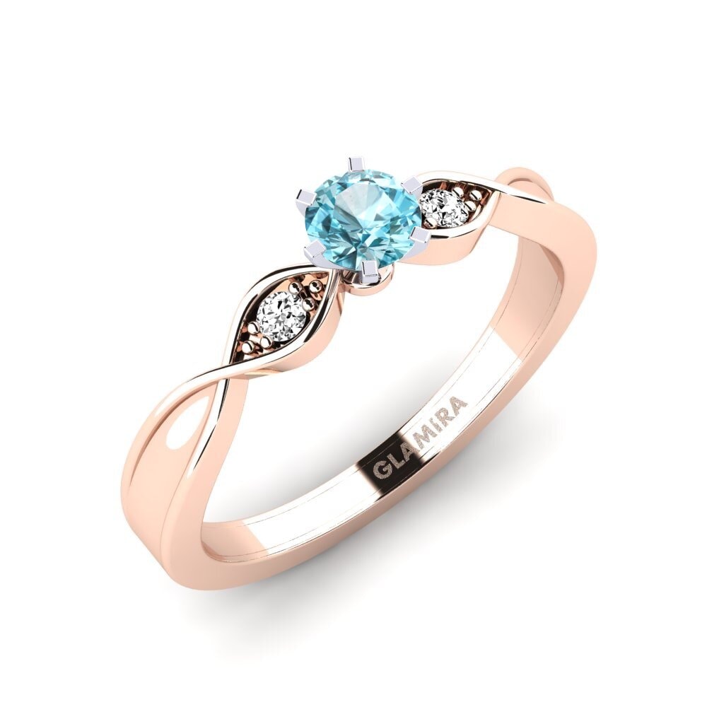 14k Oro Rosa & Blanco Circón Azul Anillo de compromiso Neveda