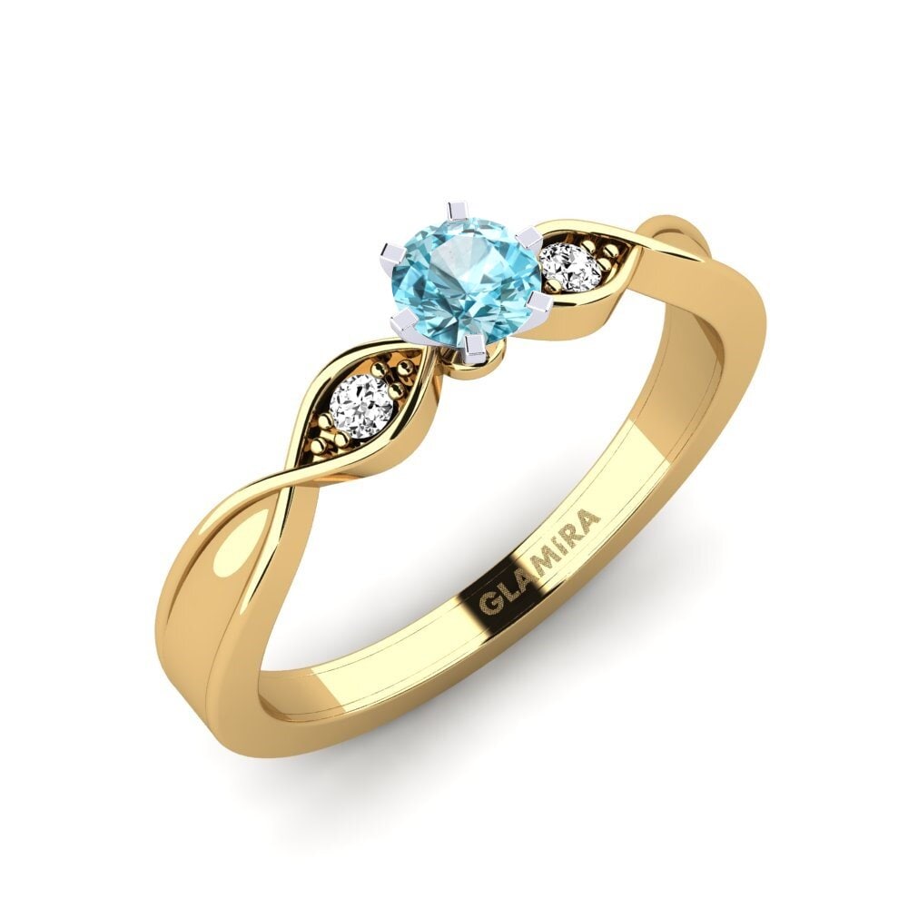 14k Oro Amarillo/Blanco Circón Azul Anillo de compromiso Neveda