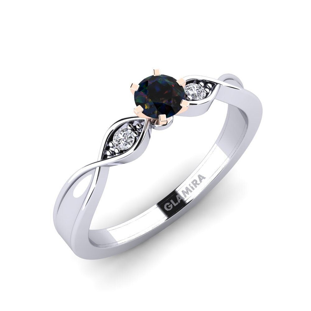14ct White & Rose Gold Black Opal Engagement Ring Neveda
