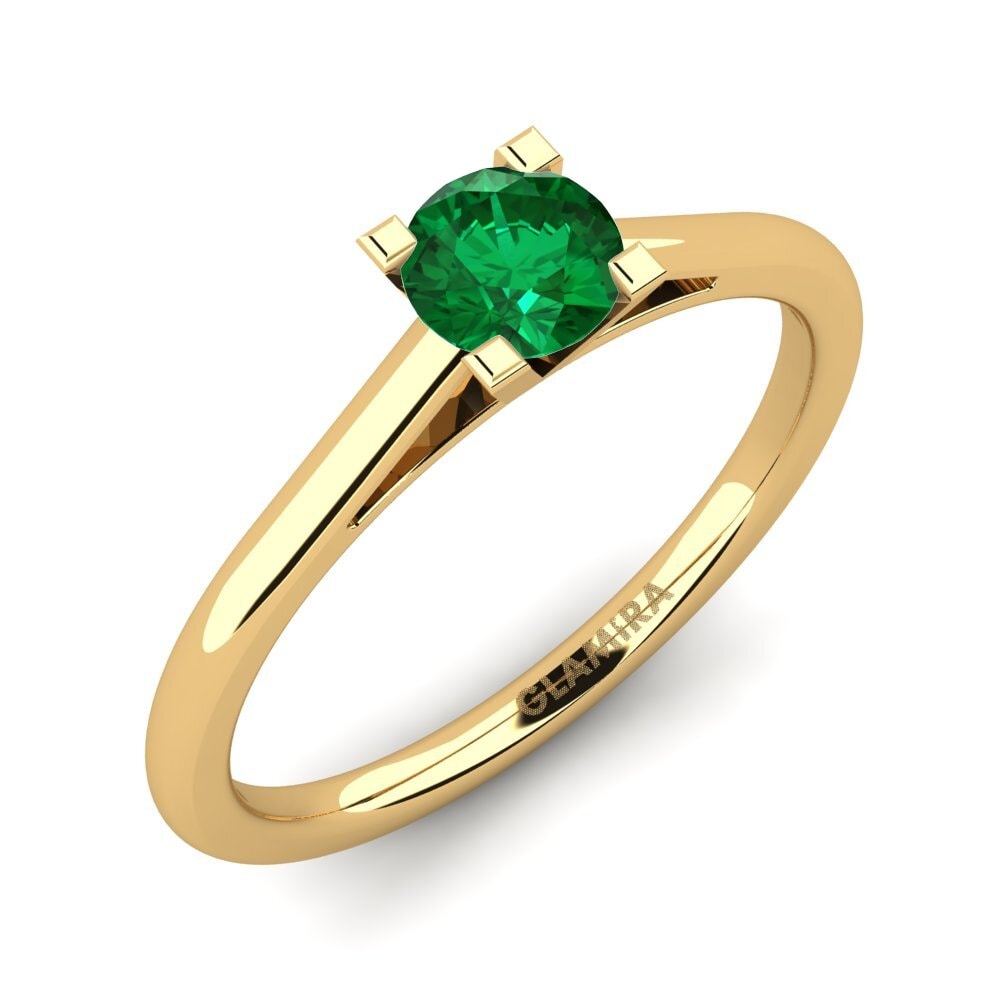 9k Oro Amarillo Esmeralda (creada en laboratorio) Anillo de compromiso Nichele