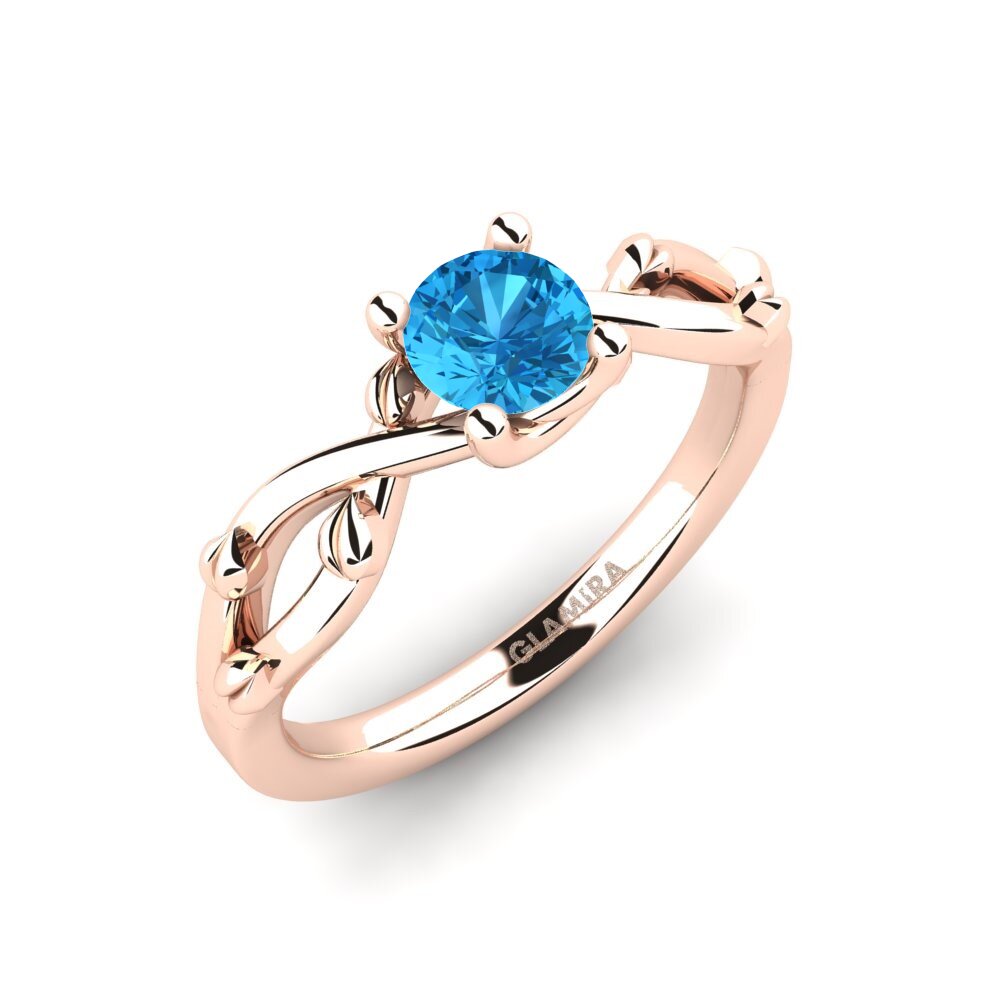 14k Oro Rosa Topacio azul Anillo de compromiso Alabate