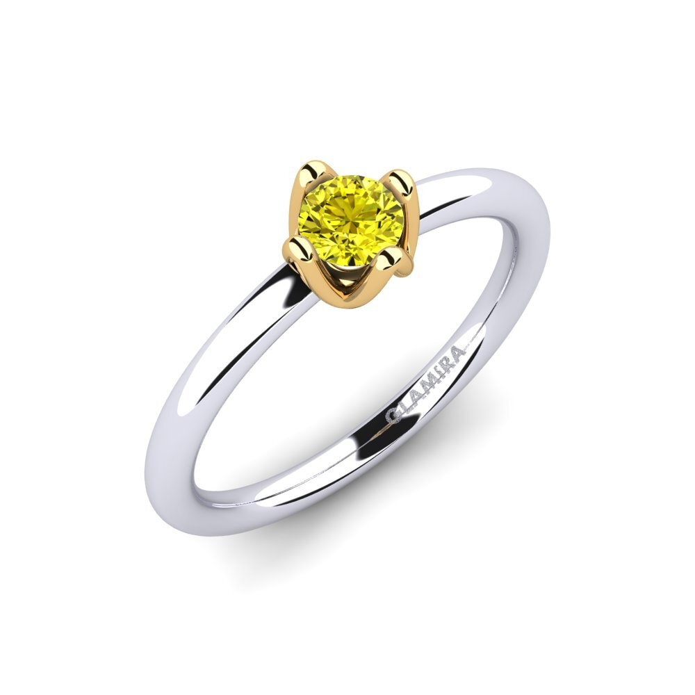 9K Wit & Geel Goud Gele Diamant Dames Ring Loredana