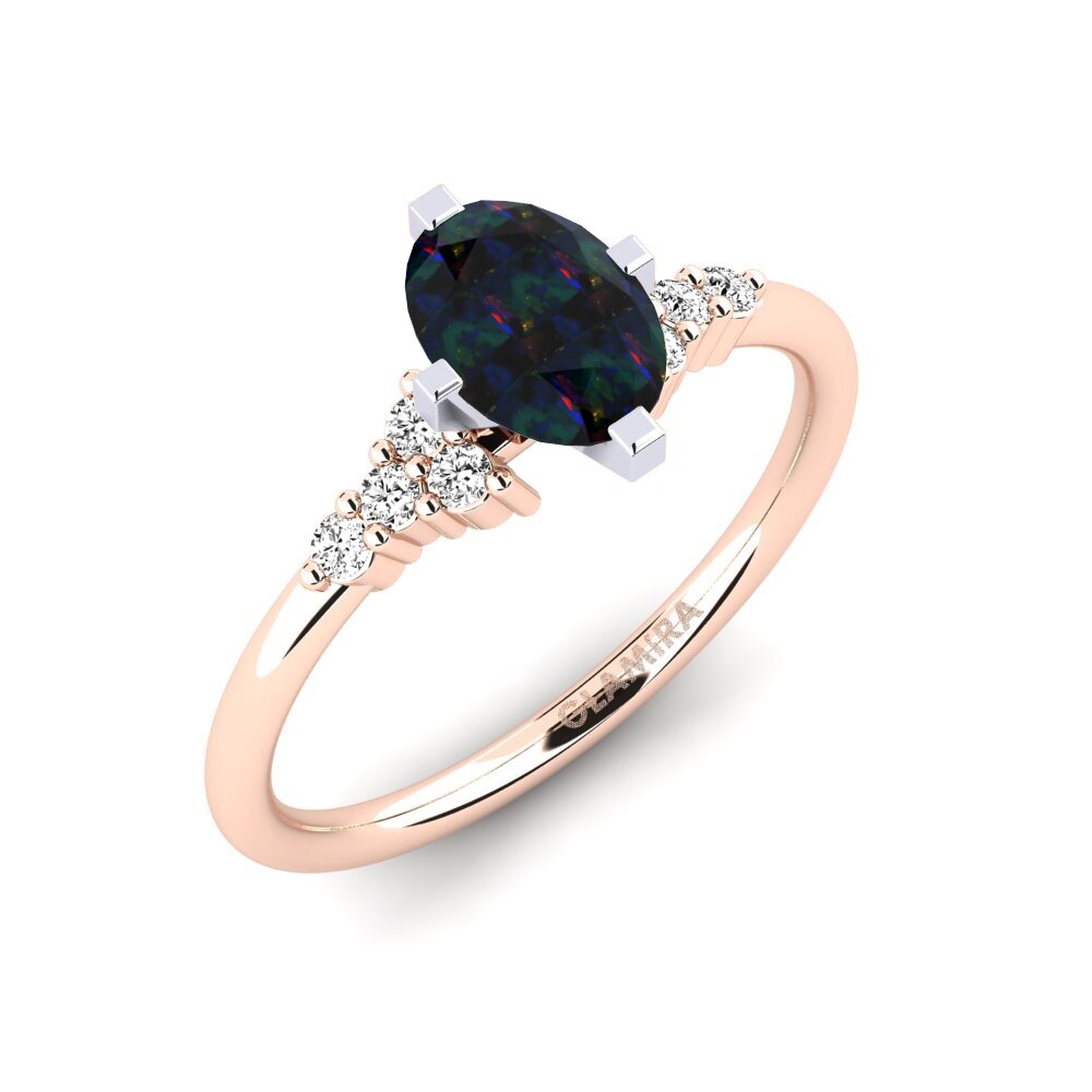 14k Oro Rosa & Blanco Opalo Negro Anillo de compromiso Odelyn