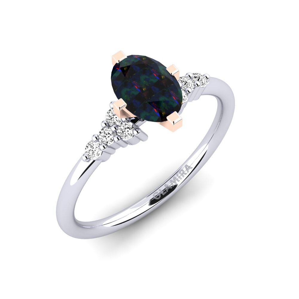 14k White & Rose Gold Black Opal Engagement Ring Odelyn
