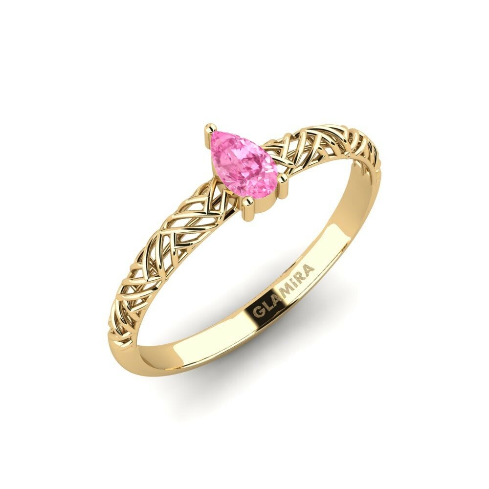 14K Geel Goud Peer Roze Saffier Verlovingsring Reperch