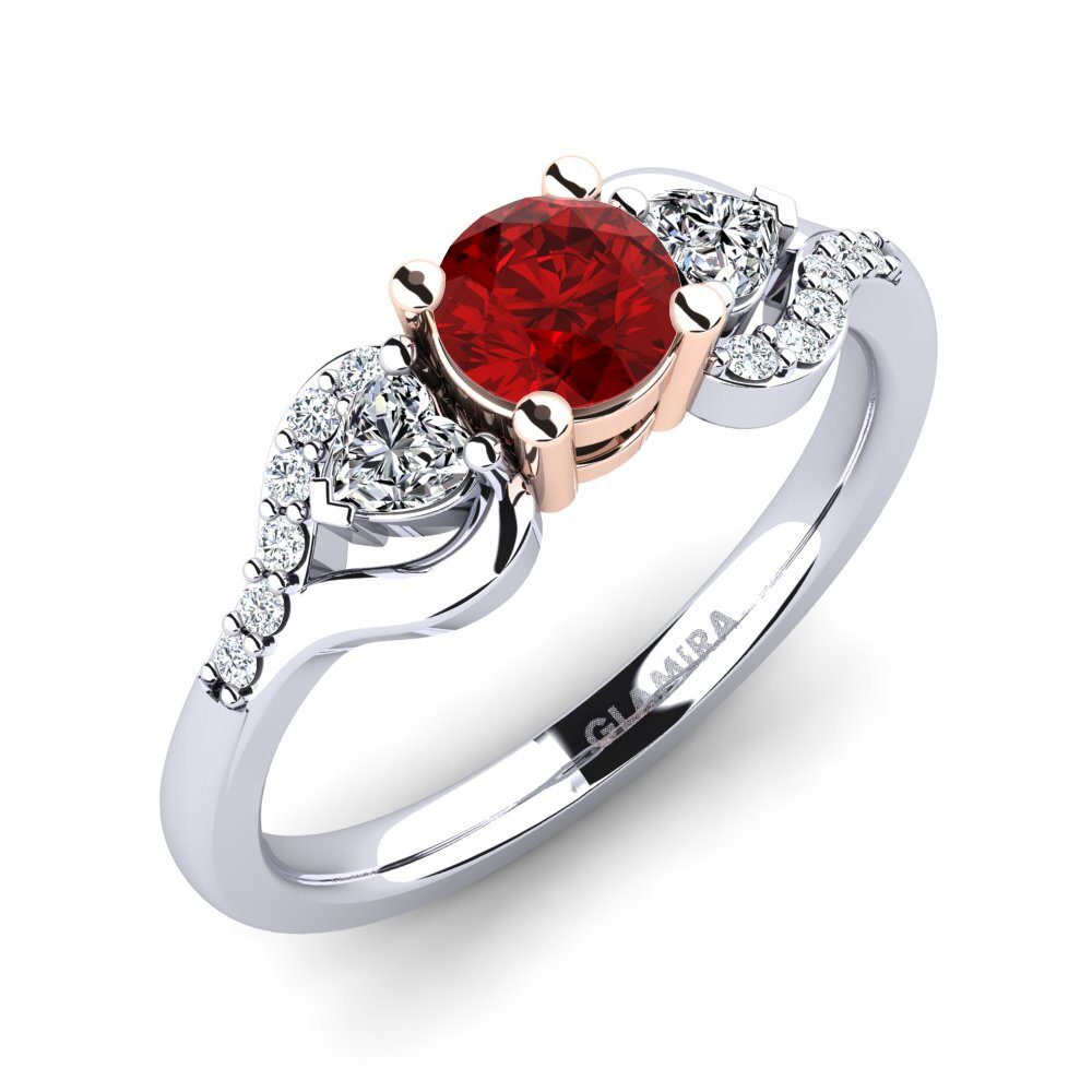 18ct White & Rose Gold Ruby (Lab Created) Engagement Ring Roselina 0.5 crt
