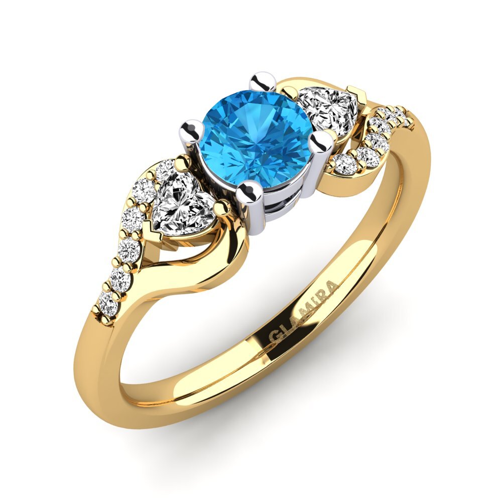 Żółte & Białe Złoto 585 Niebieski Topaz Pierścionek zaręczynowy Roselina 0.5 crt