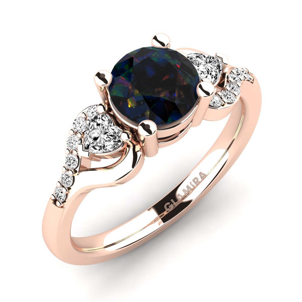 18k Oro Rosa Opalo Negro Anillo de compromiso Roselina 1.0 crt