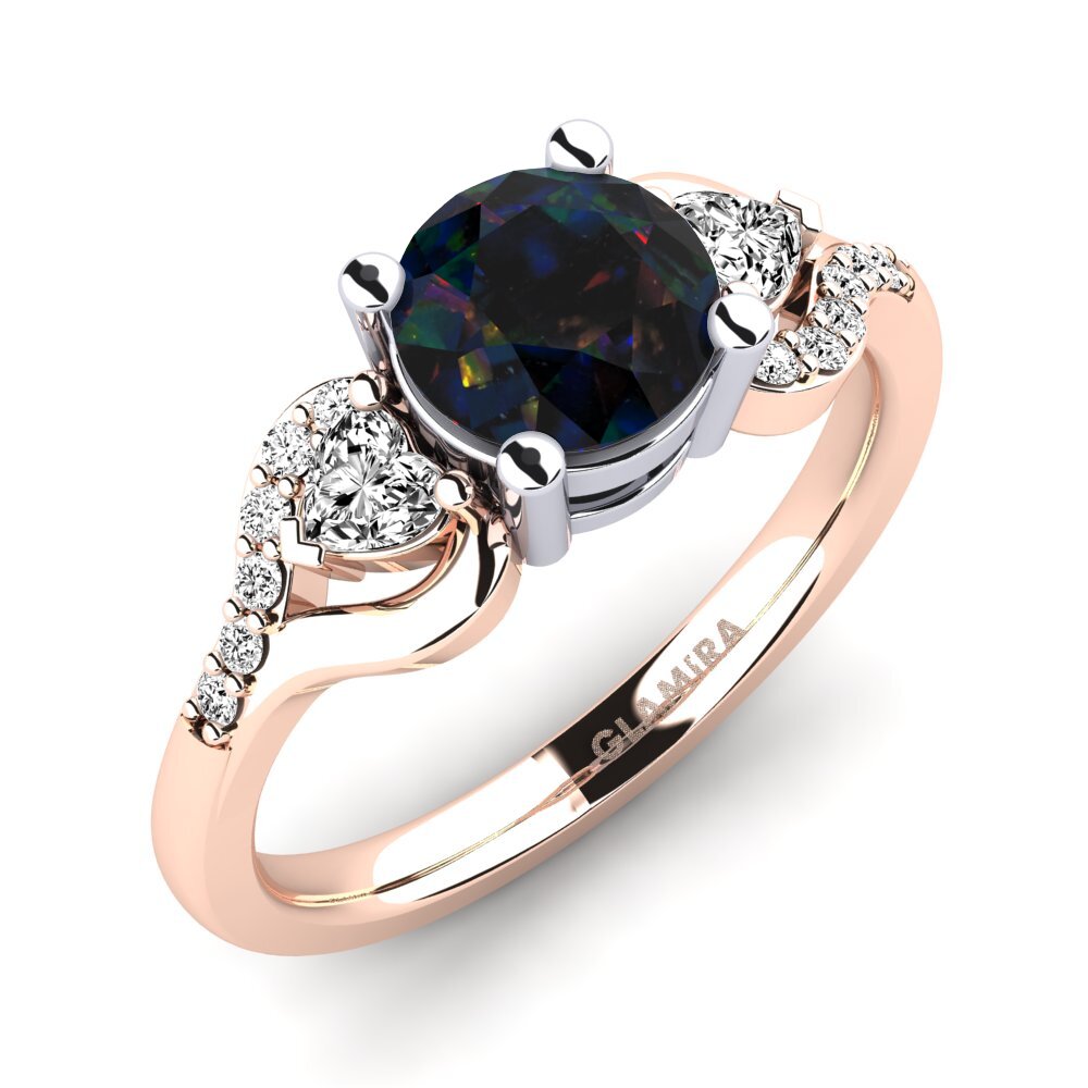 9k Oro Rosa & Blanco Opalo Negro Anillo de compromiso Roselina 1.0 crt