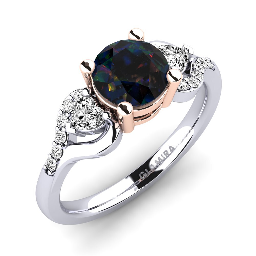 14k White & Rose Gold Black Opal Engagement Ring Roselina 1.0 crt