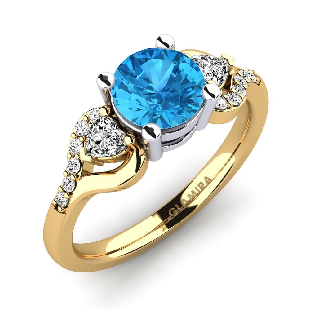 Żółte & Białe Złoto 585 Niebieski Topaz Pierścionek zaręczynowy Roselina 1.0 crt