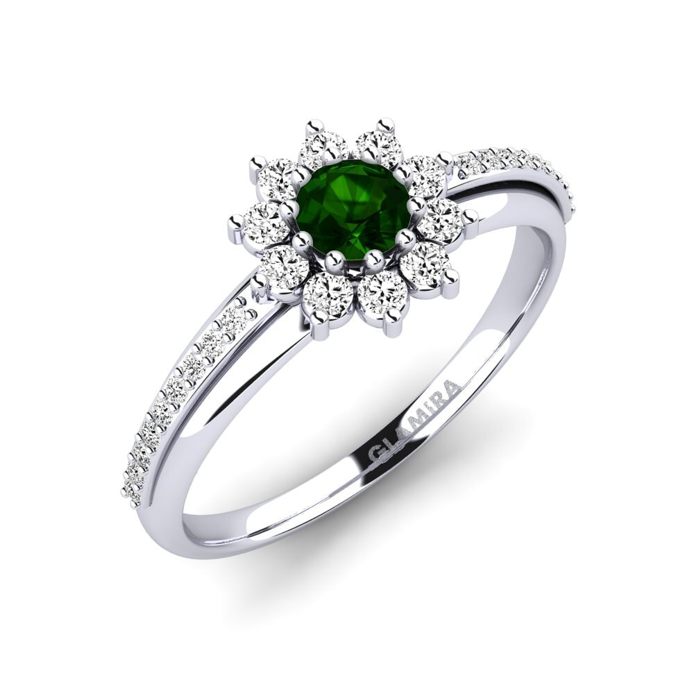 18ct White Gold Green Tourmaline Engagement Ring Rutorte