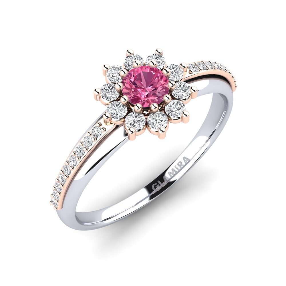 14ct White & Rose Gold Pink Tourmaline Engagement Ring Rutorte