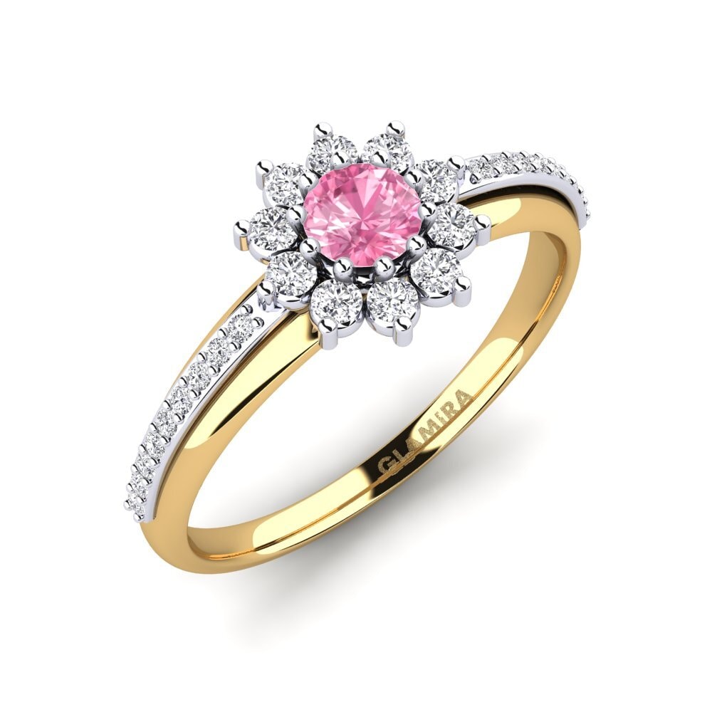 14ct Yellow & White Gold Pink Sapphire Engagement Ring Rutorte