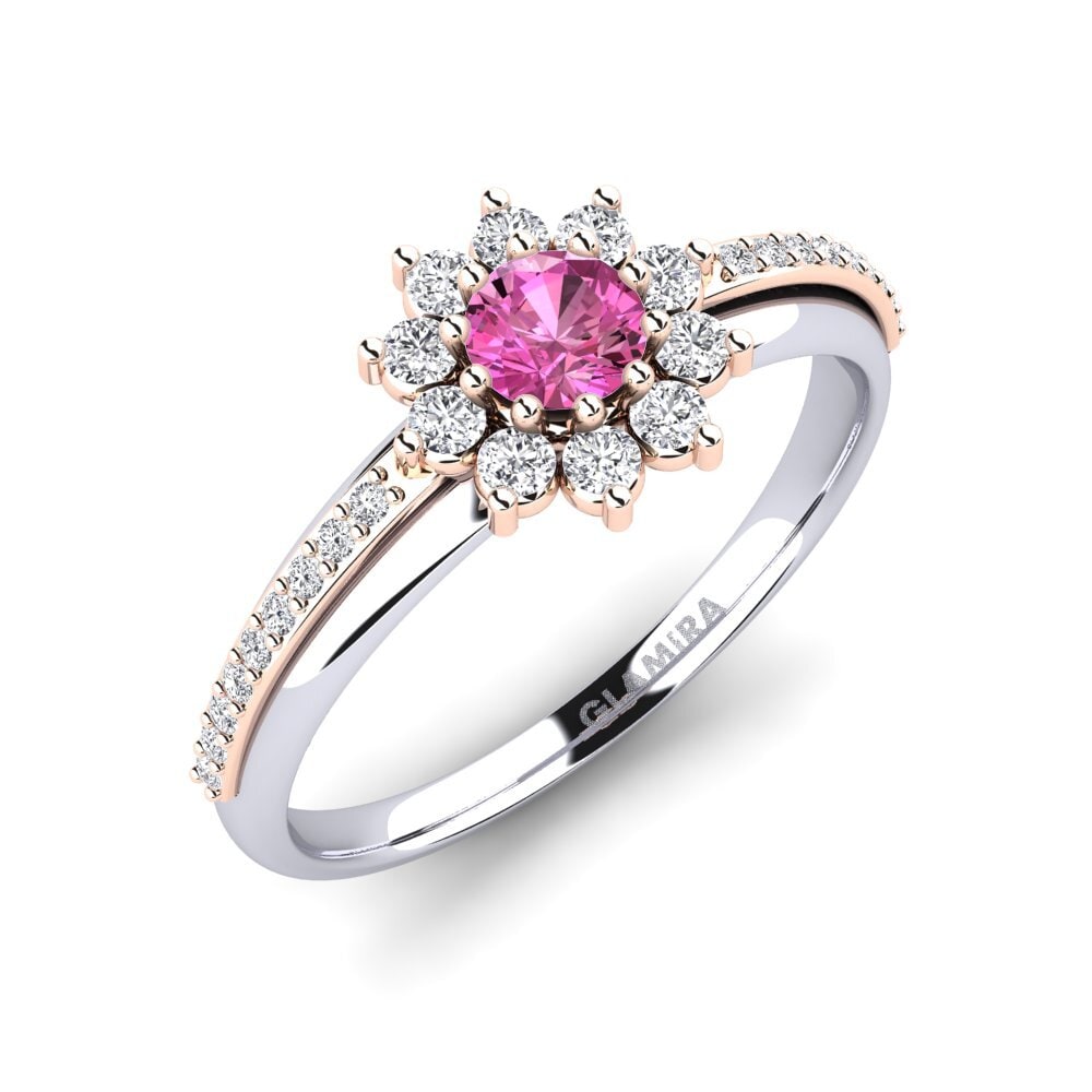 14ct White & Rose Gold Pink Topaz Engagement Ring Rutorte