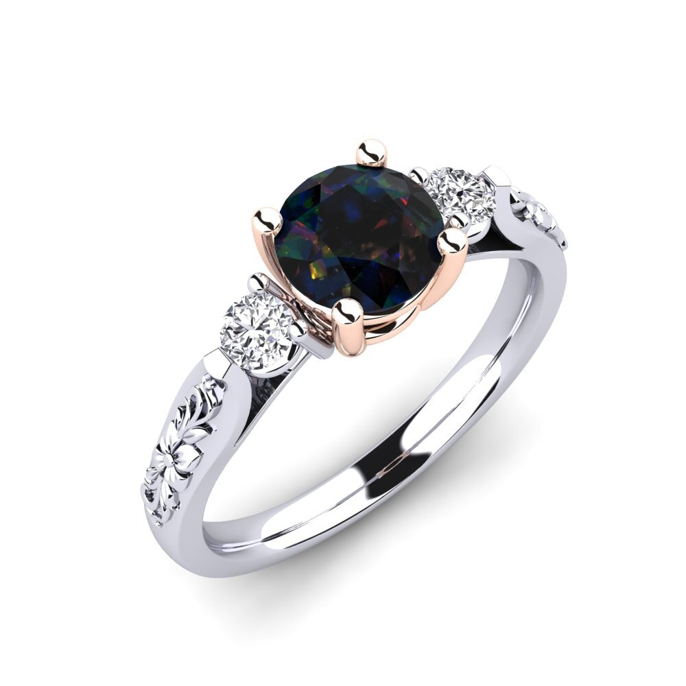 18ct White & Rose Gold Black Opal Engagement Ring Saundria