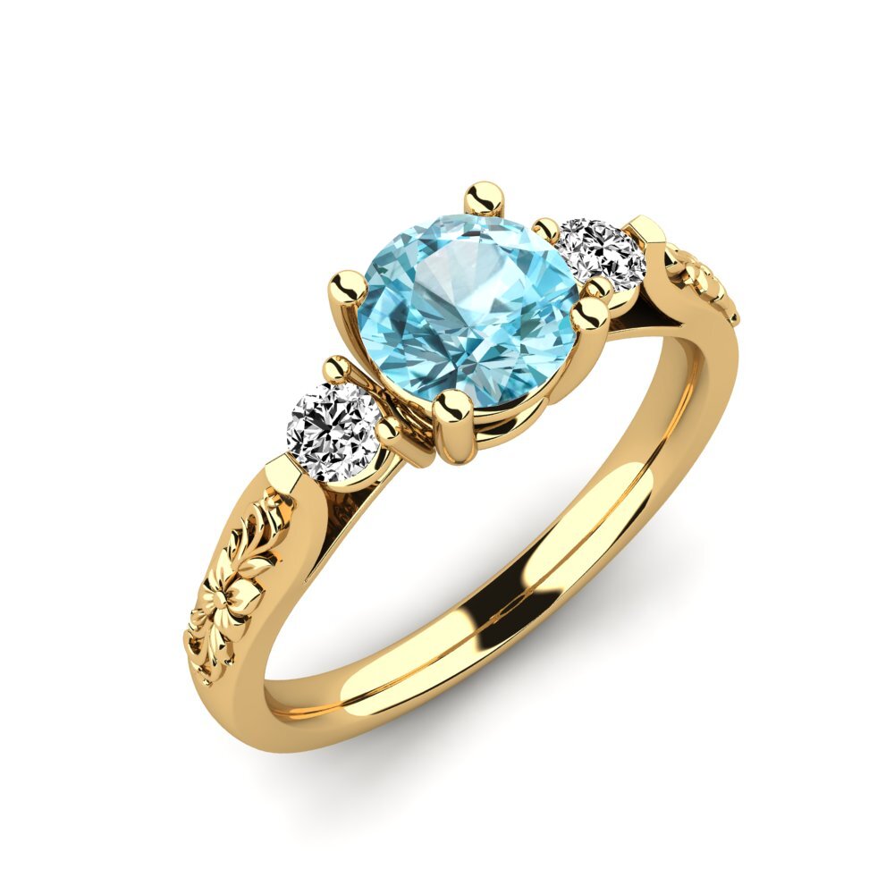 18k Oro Amarillo Circón Azul Anillo de compromiso Saundria