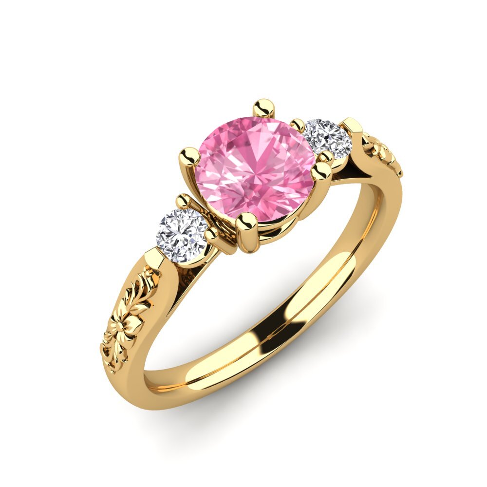 9k Oro Amarillo Zafiro Rosado Anillo de compromiso Saundria