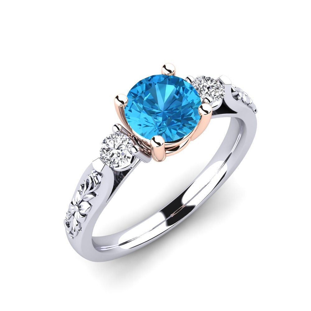 14ct White & Rose Gold Blue Topaz Engagement Ring Saundria
