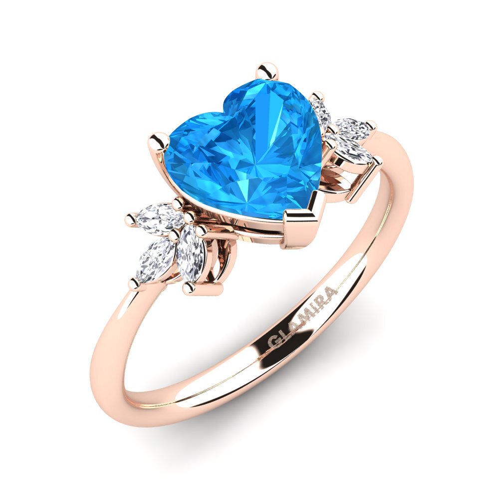 14ct Rose Gold Blue Topaz Engagement Ring Spenni