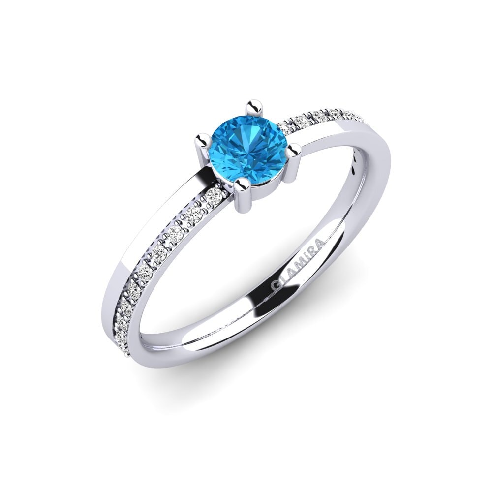 Platino 950 Topacio azul Anillo de compromiso Starila
