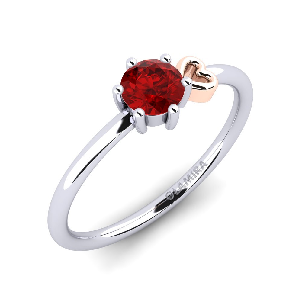 14k Oro Blanco & Rosa Rubí (Creado en laboratorio) Anillo de Mujer Tasenka