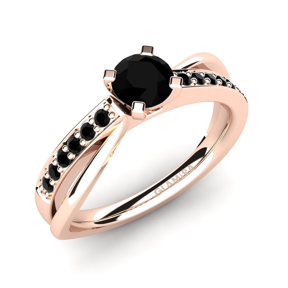 Or rose 585 Diamant Noir Bague de fiançailles Viviette