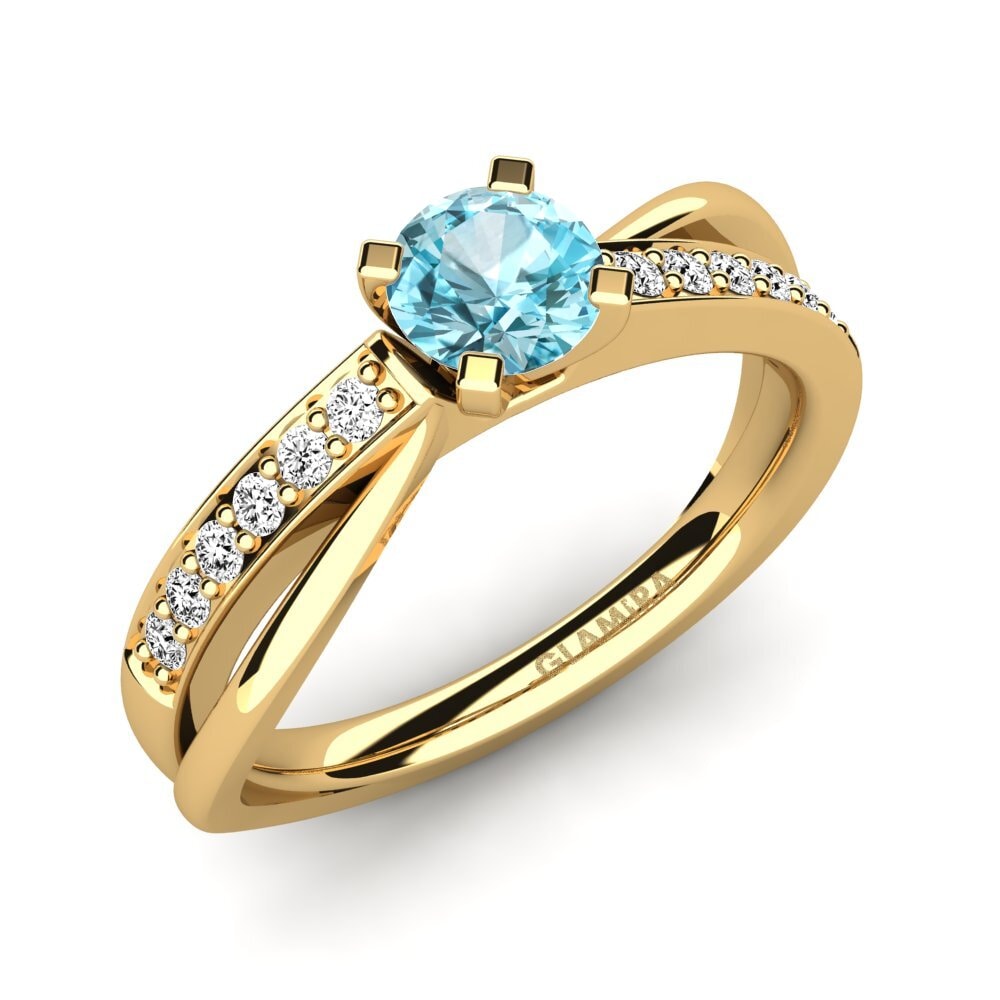 14ct Yellow Gold Blue Zircon Engagement Ring Viviette