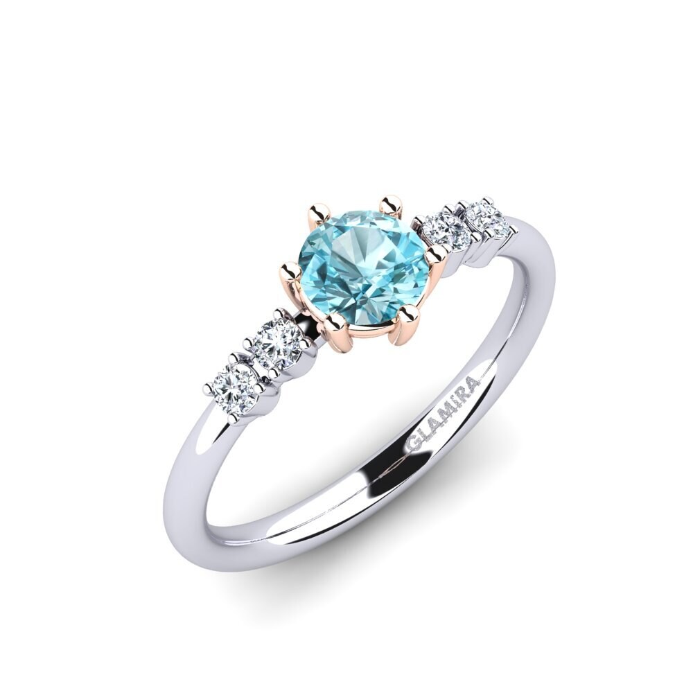 18ct White & Rose Gold Blue Zircon Engagement Ring Zanessa