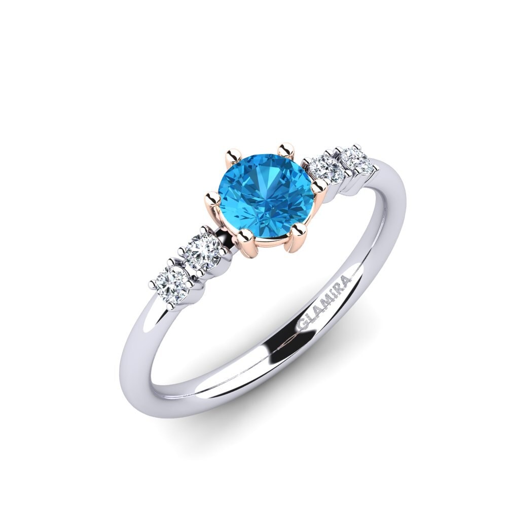 14ct White & Rose Gold Blue Topaz Engagement Ring Zanessa