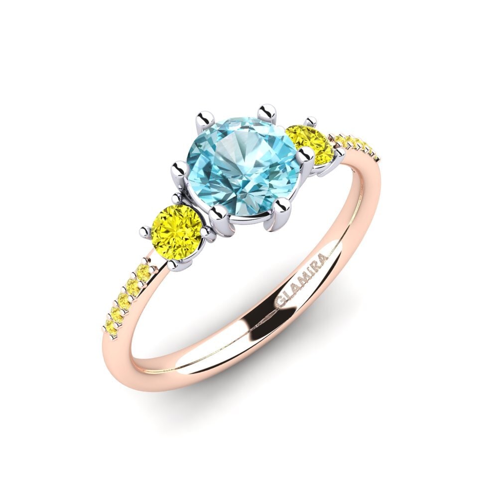 14k Oro Rosa & Blanco Circón Azul Anillo de compromiso Zanyria