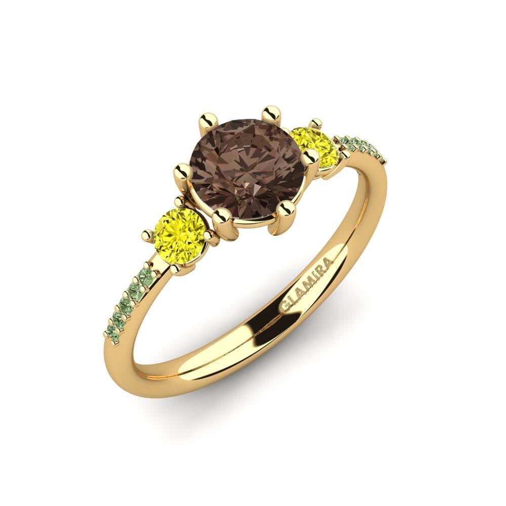 18k Oro Amarillo Cuarzo humo Anillo de compromiso Zanyria