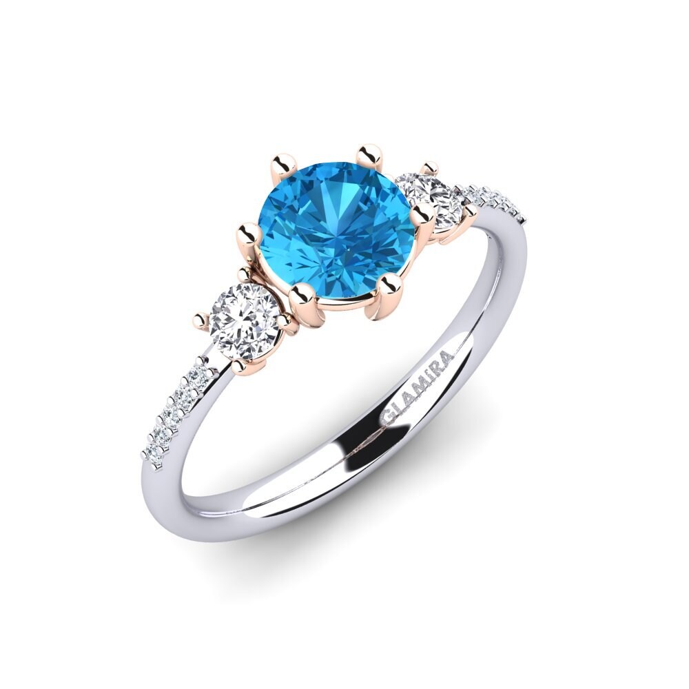 14ct White & Rose Gold Blue Topaz Engagement Ring Zanyria