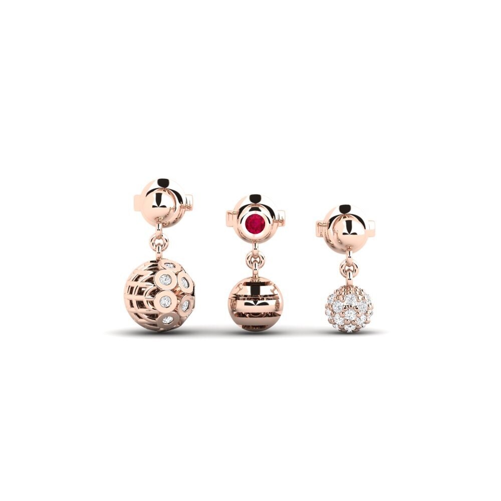 14ct Rose Gold Ruby Women's Earring Archery - SET