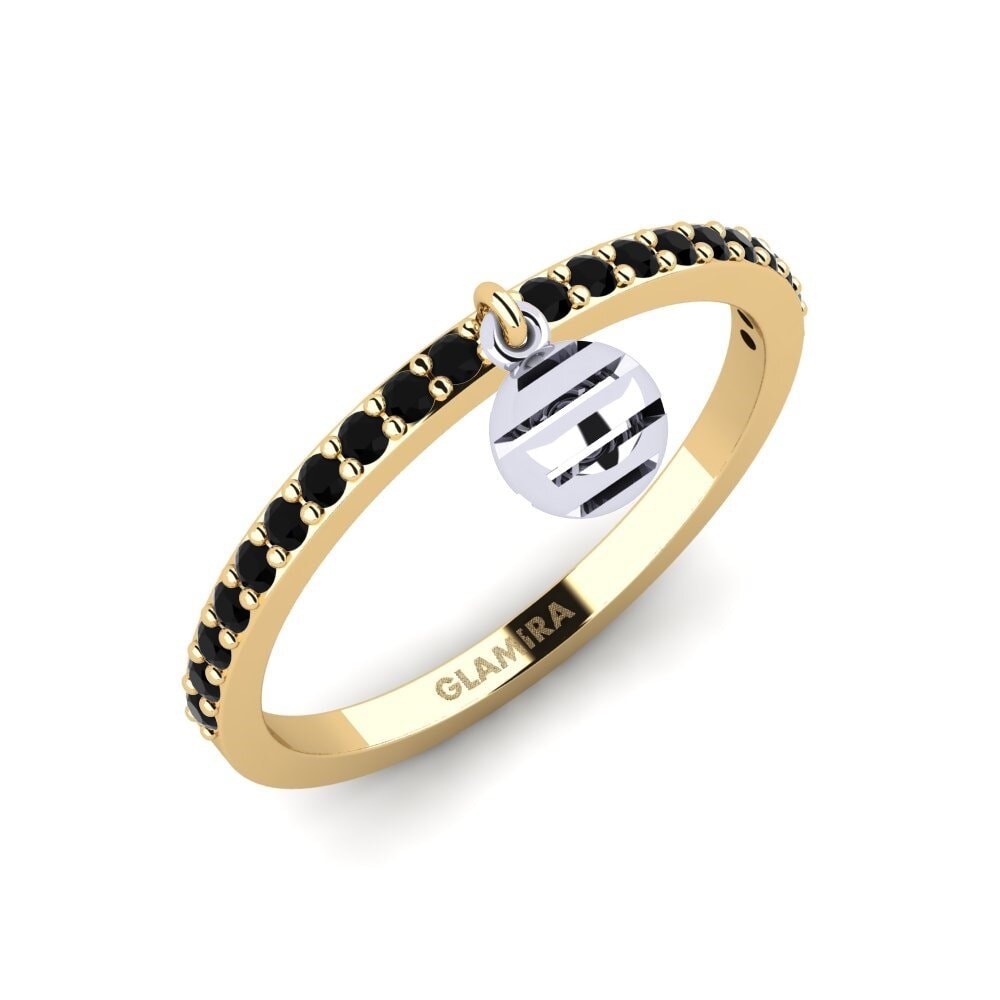 14k 黃白K金 黑色藍寶石 戒指 Bagford