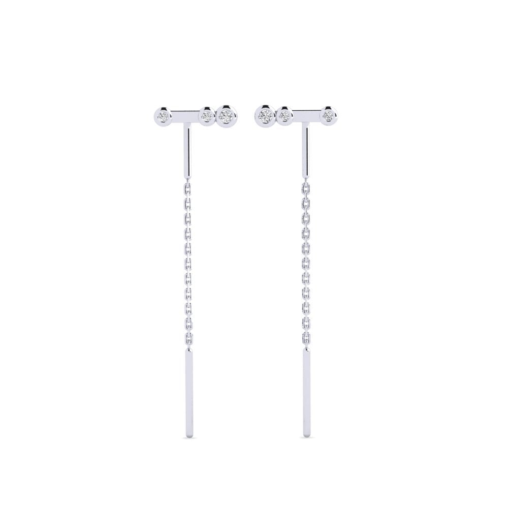 14k White Gold Diamond Women's Earring Bhawlone - A