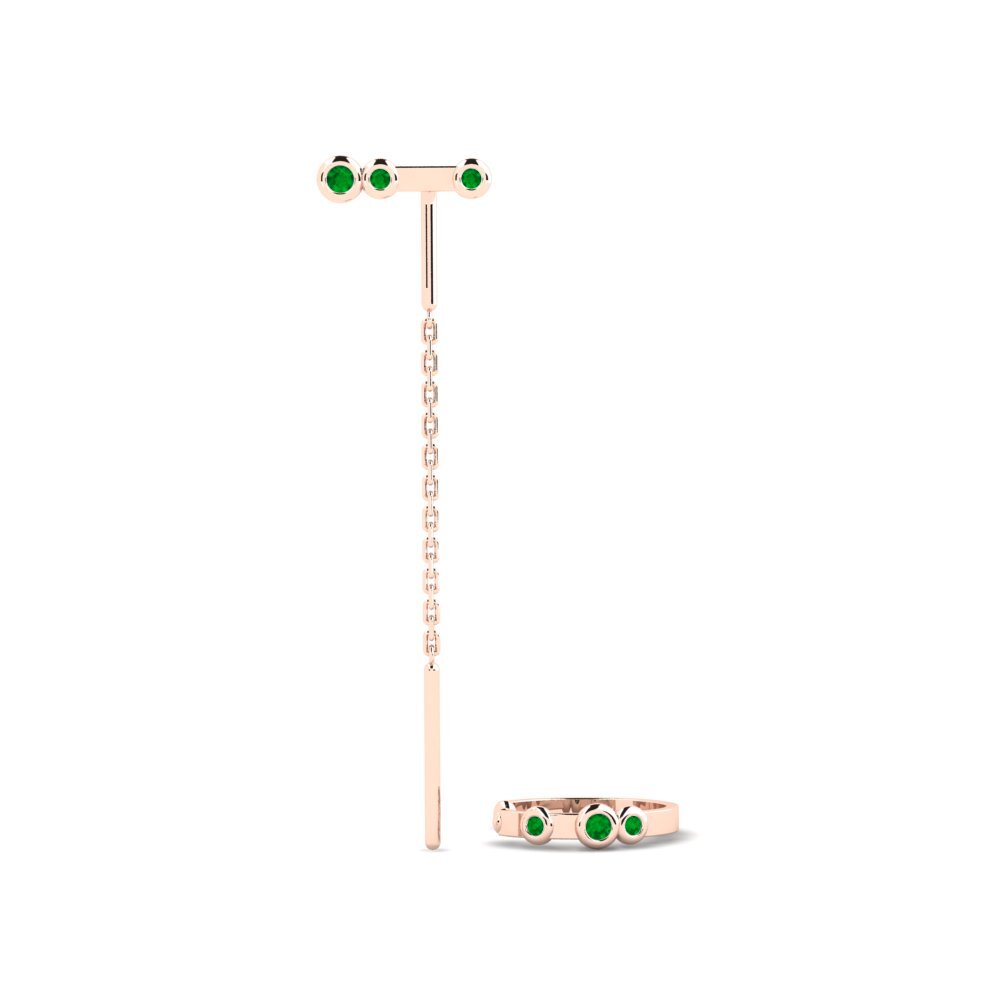 14ct Rose Gold Emerald Women's Earring Bhawlone - SET