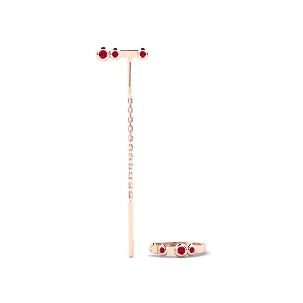 14ct Rose Gold Ruby Women's Earring Bhawlone - SET