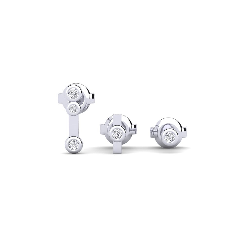 14k White Gold Diamond Women's Earring Bolti - SET