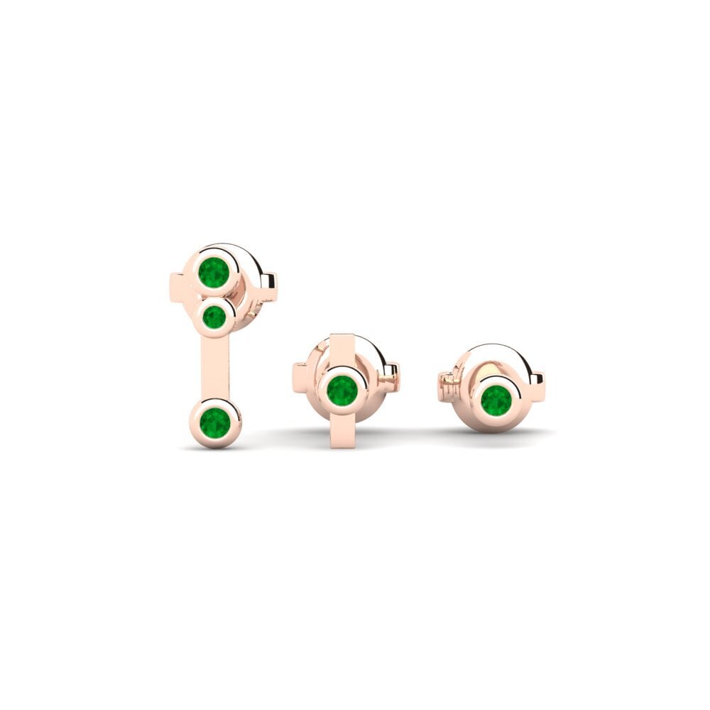 14ct Rose Gold Emerald Women's Earring Bolti - SET